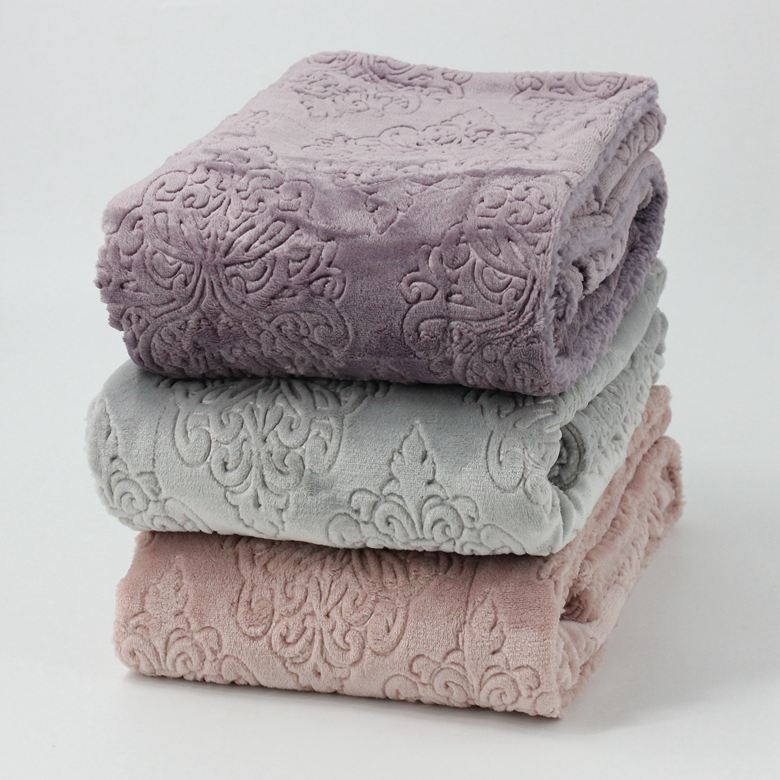 European Damask Embossed Flannel Blanket with Sherpa Back