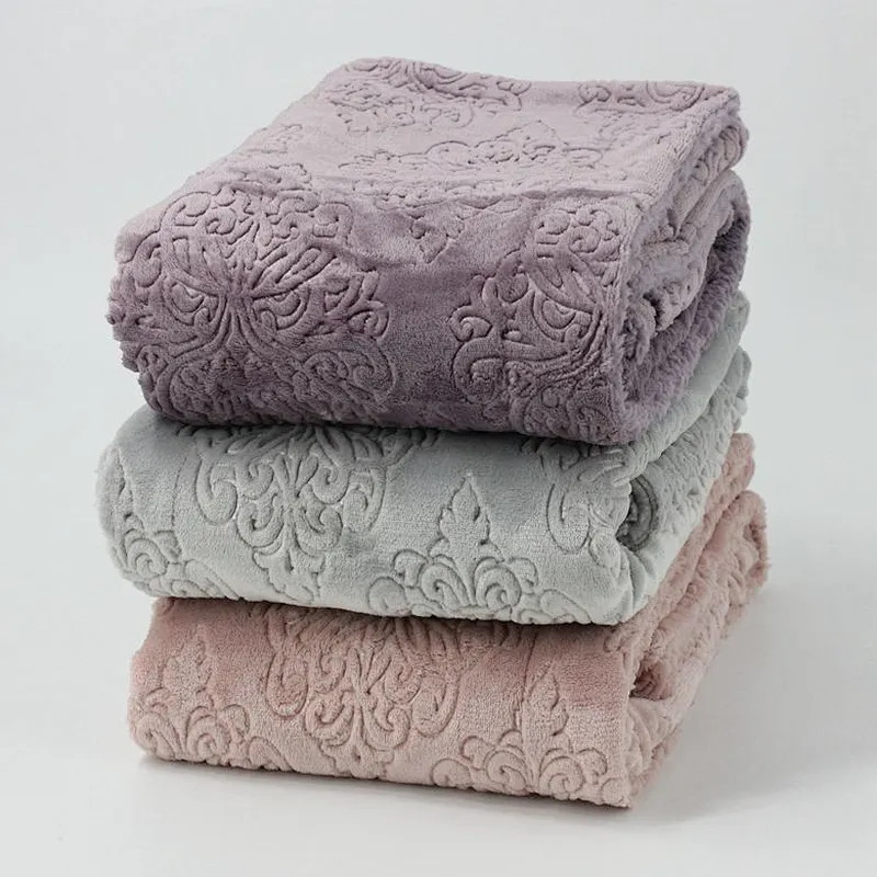 European Damask Embossed Flannel Blanket with Sherpa Back
